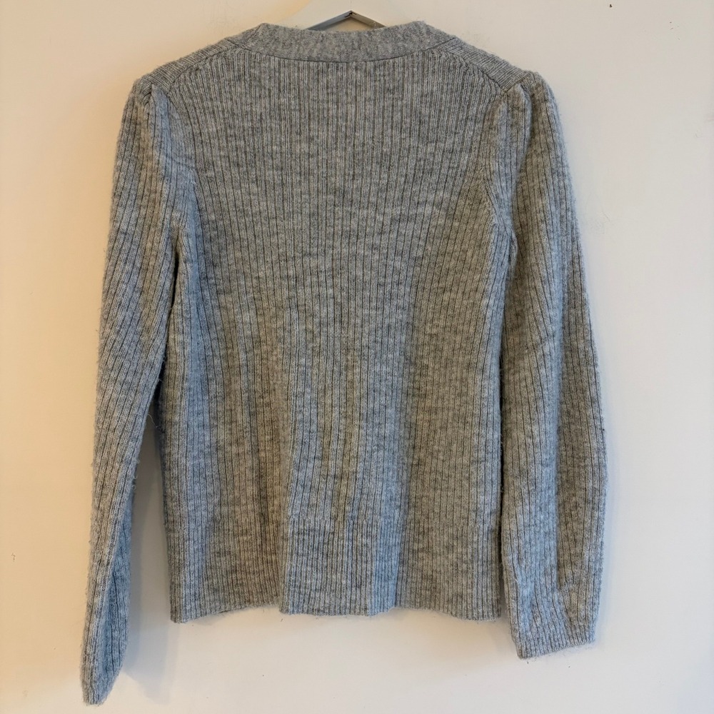 Talbots Grey Metallic Shimmer Ribbed Rhinestone Button Cardigan Sweater Womens M - Picture 3 of 7